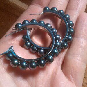 Peacock Color Shell Pearl Stainless Steel Hoop Earrings